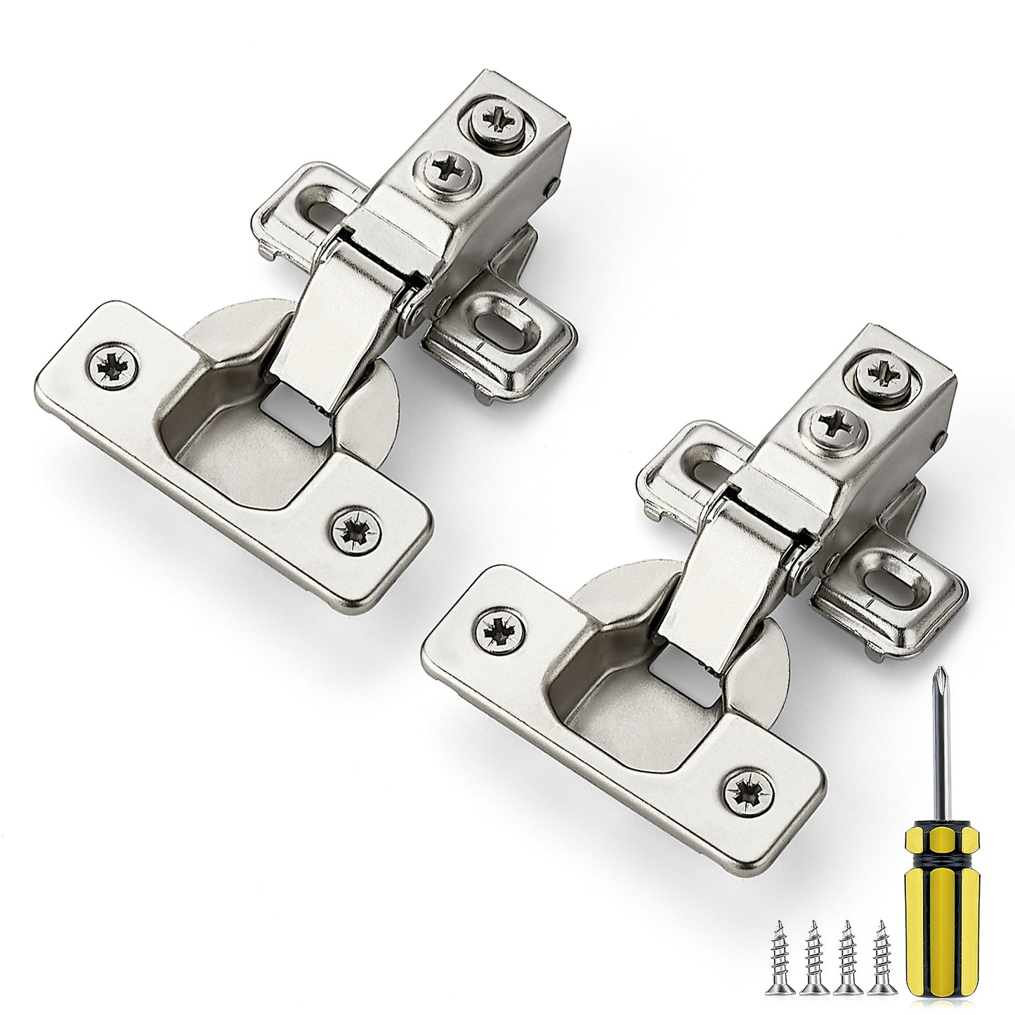 Ravinte 5/8 Inch and 1/2 Inch Overlay Brushed Nickel Short Arm Kitchen Cabinet Hinges,Soft Close 105 Degree Concealed Hinges with Screwdriver and Mounting Screws Used for Face Frame Door