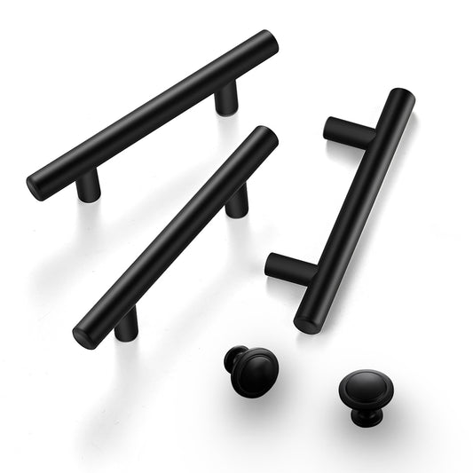 Ravinte 10 Pcs Handles+25Pcs Round Knobs Kitchen Cabinet Handles Matte Black Cabinet Pulls Black Drawer Pulls Kitchen Cabinet Hardware Kitchen Handles for Cabinets Cupboard Handles Drawer Handles