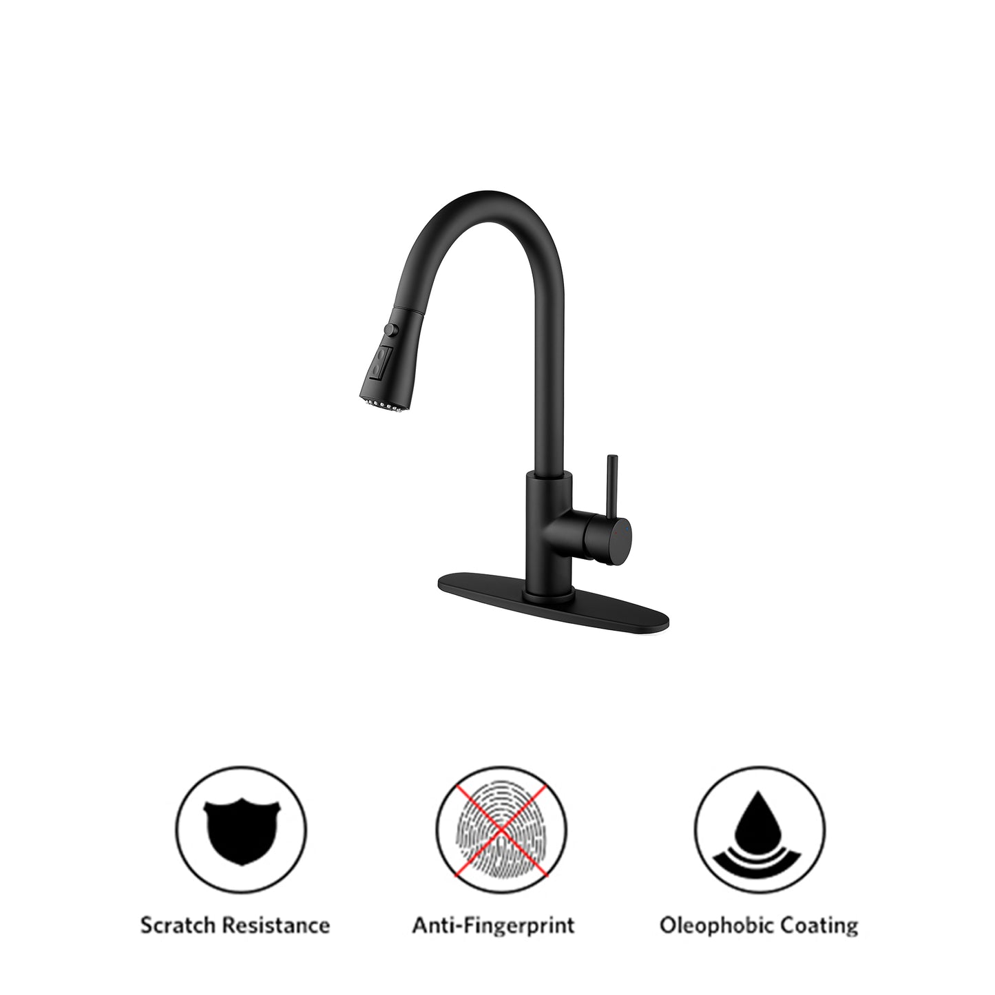 Ravinte Kitchen Faucets With Pull Down Sprayer Goose neck Spout Single Handle Kitchen Faucet Matte Black Kitchen Sink Faucets Solid Brass Countertop Faucet Farmhouse Sink Faucet